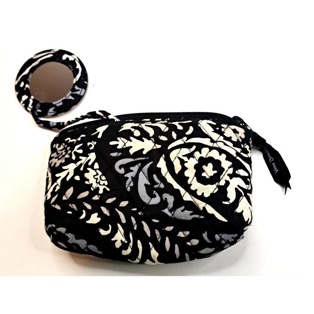 Vera Bradley Paisley Noir Mirror Cosmetic Makeup Bag Black White 6x5x2
